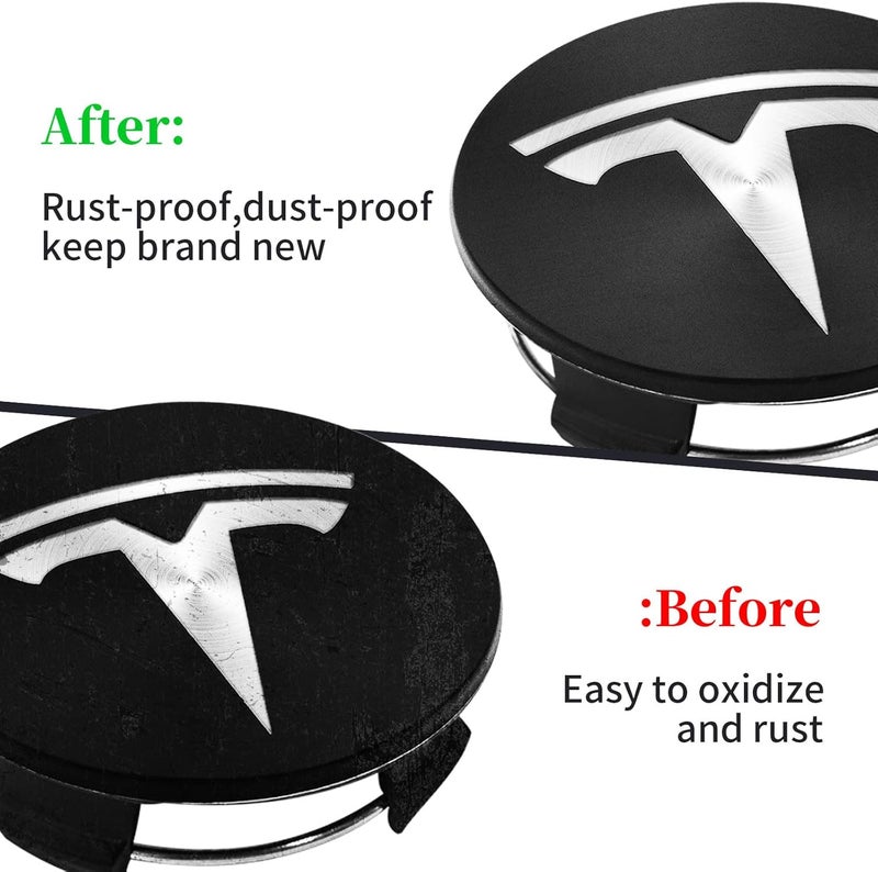 Knomix 4 Pack Exterior Decoration Wheel Center Cover for Tesla Model 3 Model Y,56mm Hubcaps Wheel Rim Cover Tesla Center Caps Hubcaps+20 Black Lug Nut Covers (Matte Black+Silver Emblem) - Image 4